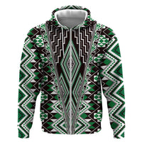 Green Aotearoa Tukutuku and Poutama Motif Zip Hoodie LT03 Zip Hoodie Green - Polynesian Pride
