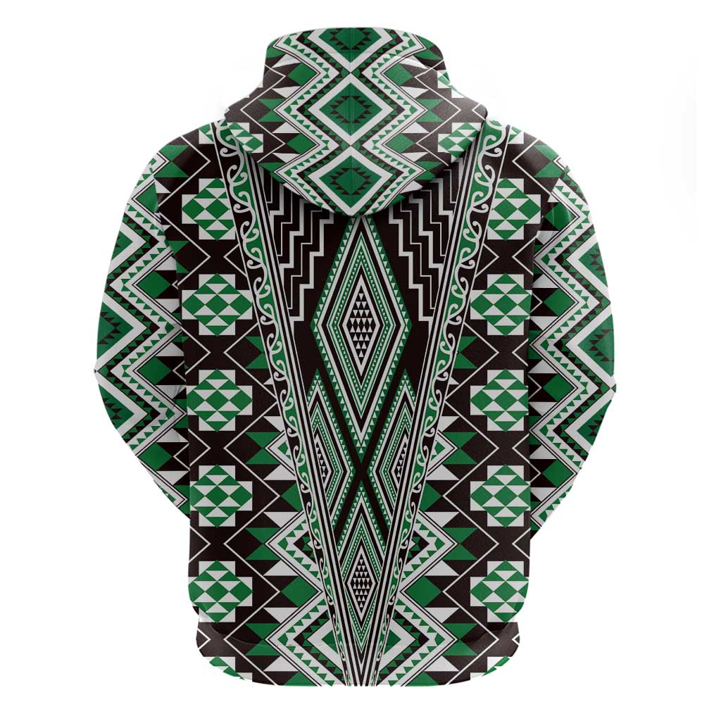 Green Aotearoa Tukutuku and Poutama Motif Zip Hoodie LT03 - Polynesian Pride