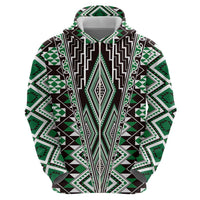 Green Aotearoa Tukutuku and Poutama Motif Zip Hoodie LT03 - Polynesian Pride