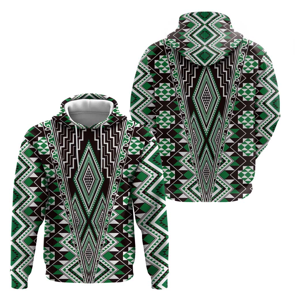 Green Aotearoa Tukutuku and Poutama Motif Zip Hoodie LT03 - Polynesian Pride