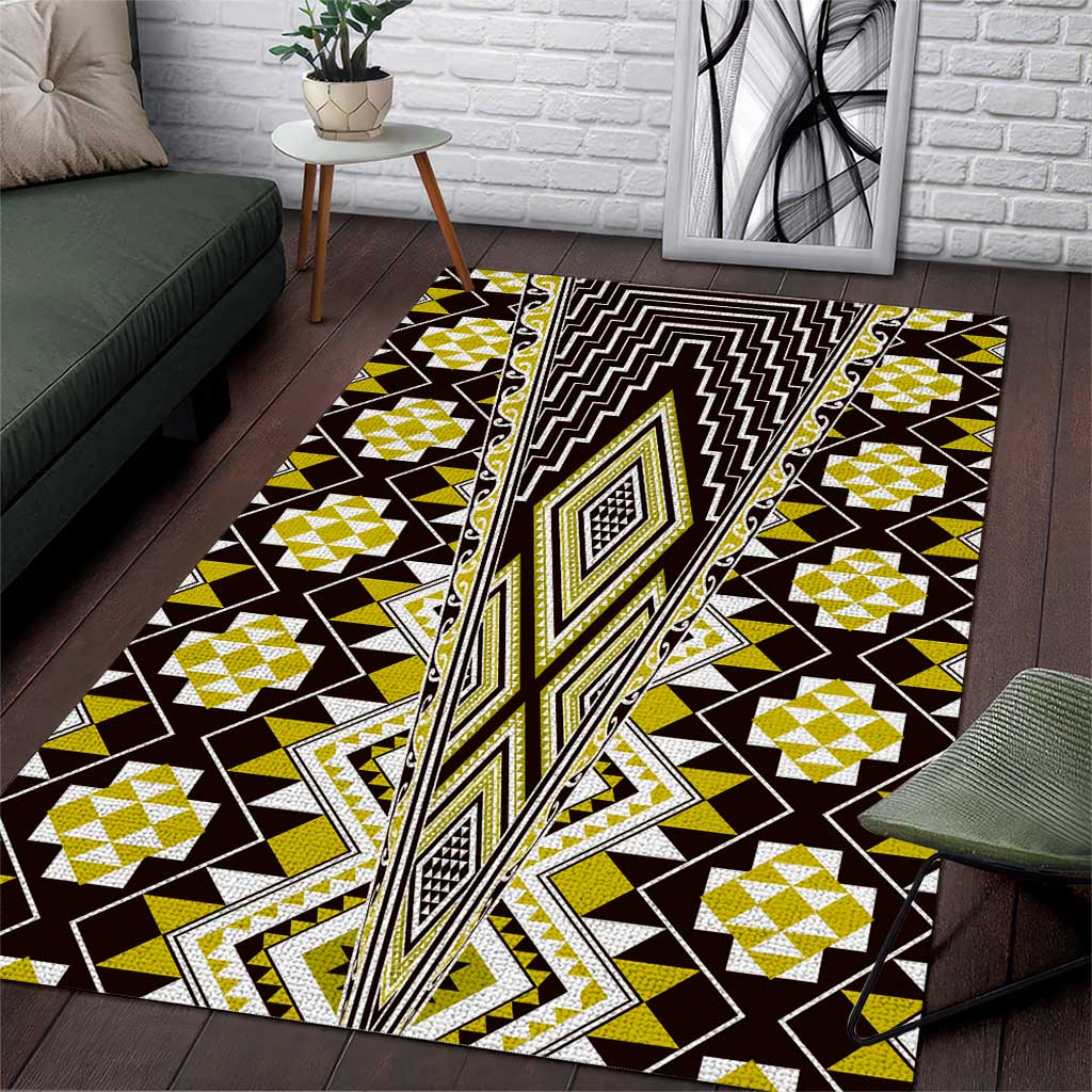 Yellow Aotearoa Tukutuku and Poutama Motif Area Rug