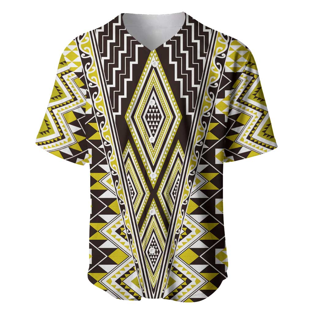 Yellow Aotearoa Tukutuku and Poutama Motif Baseball Jersey