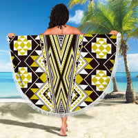 Yellow Aotearoa Tukutuku and Poutama Motif Beach Blanket