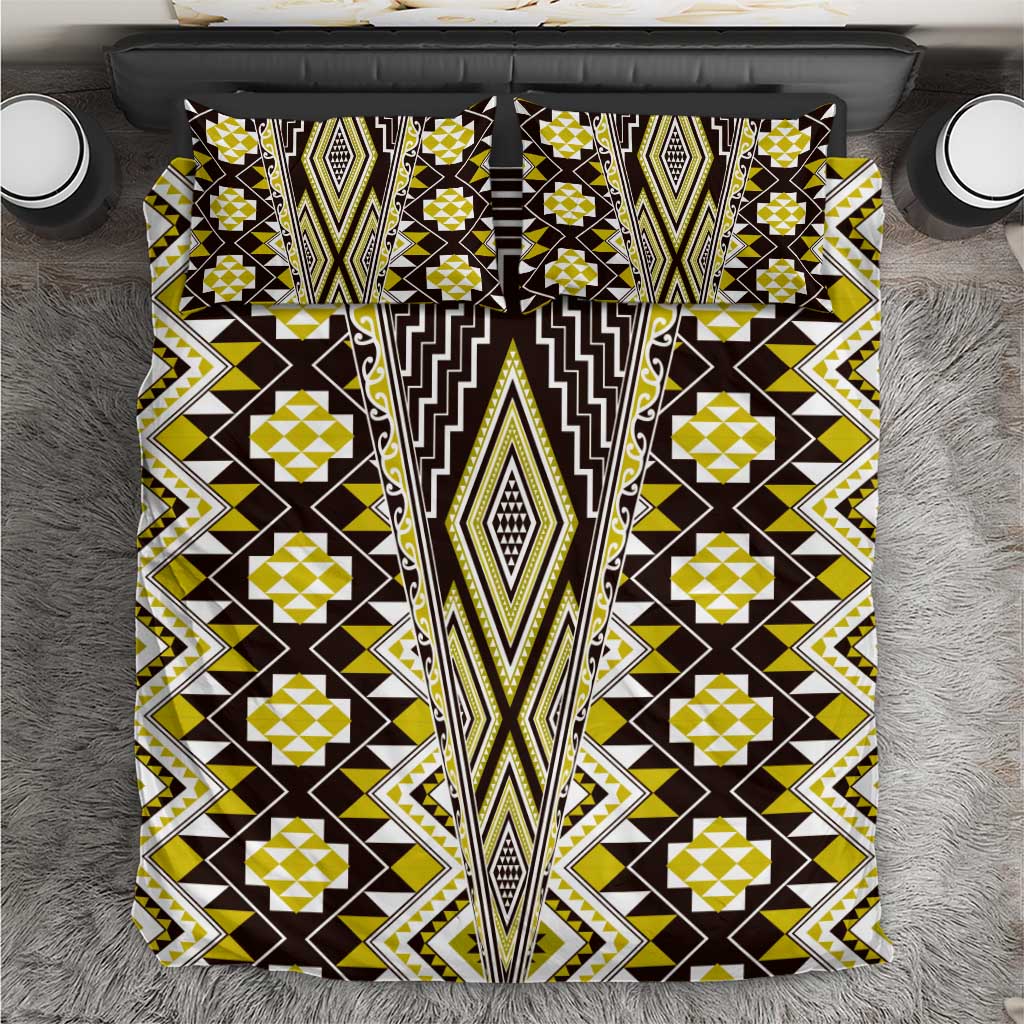 Yellow Aotearoa Tukutuku and Poutama Motif Bedding Set