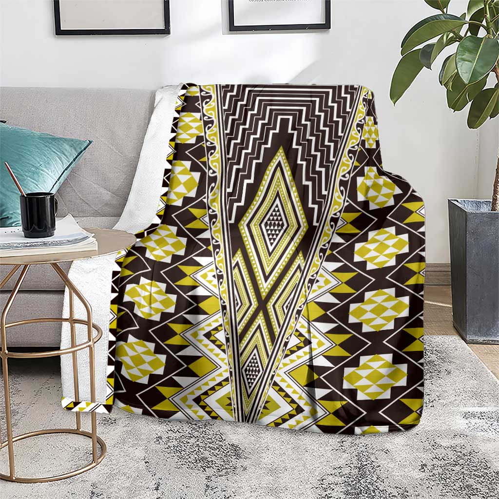 Yellow Aotearoa Tukutuku and Poutama Motif Blanket