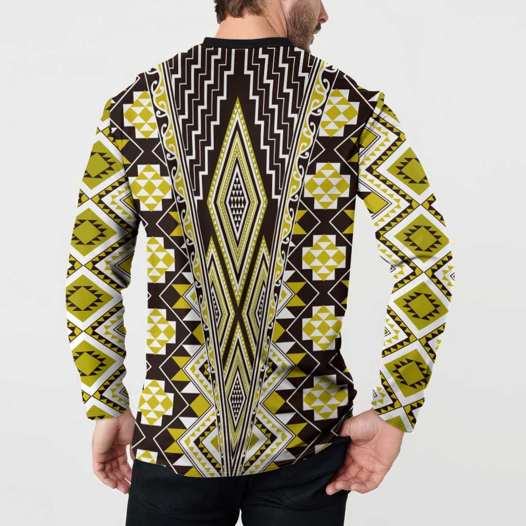 Yellow Aotearoa Tukutuku and Poutama Motif Button Sweatshirt
