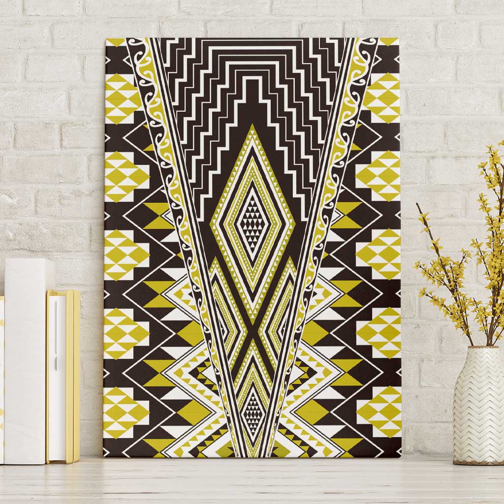 Yellow Aotearoa Tukutuku and Poutama Motif Canvas Wall Art