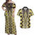 Yellow Aotearoa Tukutuku and Poutama Motif Couples Matching Off Shoulder Maxi Dress and Hawaiian Shirt