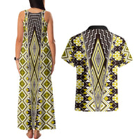 Yellow Aotearoa Tukutuku and Poutama Motif Couples Matching Tank Maxi Dress and Hawaiian Shirt