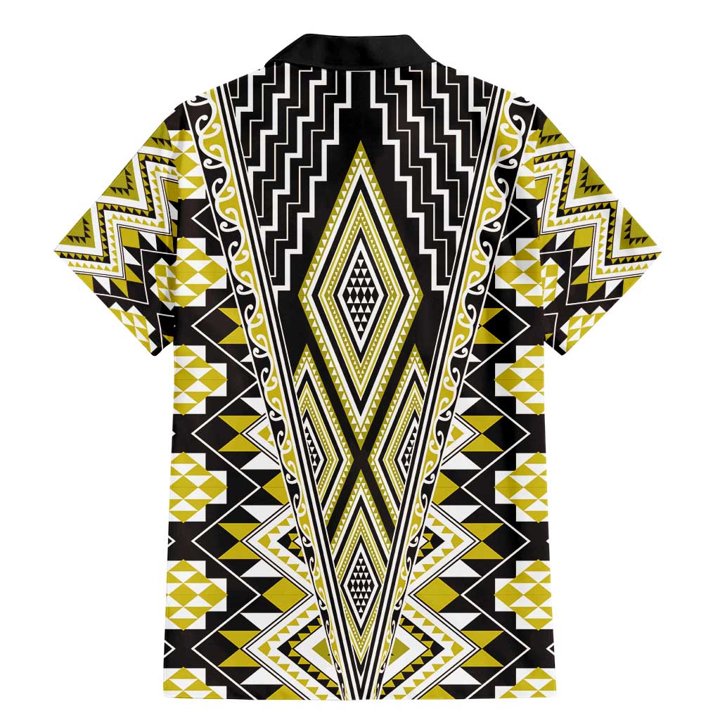 Yellow Aotearoa Tukutuku and Poutama Motif Family Matching Mermaid Dress and Hawaiian Shirt