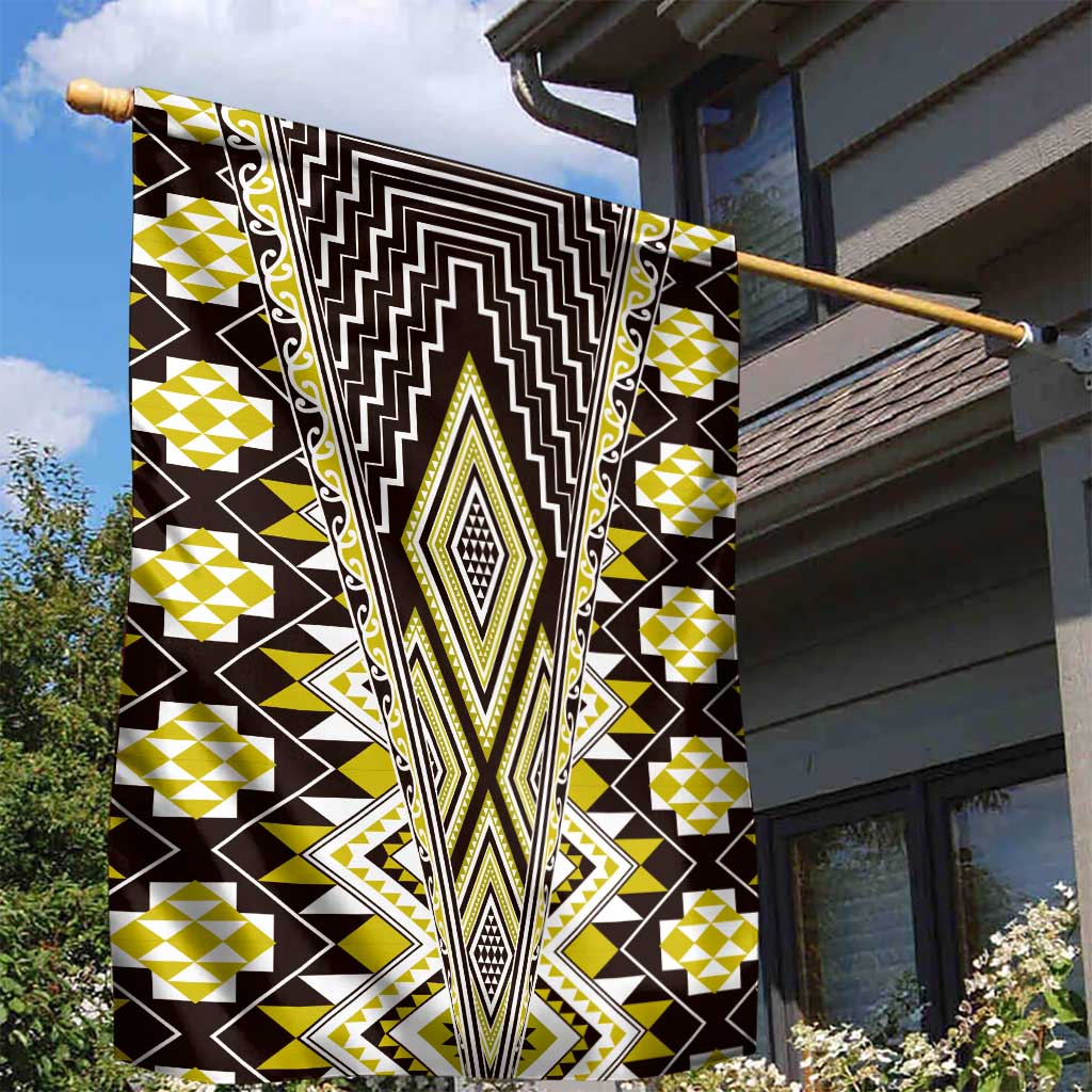 Yellow Aotearoa Tukutuku and Poutama Motif Garden Flag