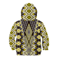 Yellow Aotearoa Tukutuku and Poutama Motif Kid Hoodie