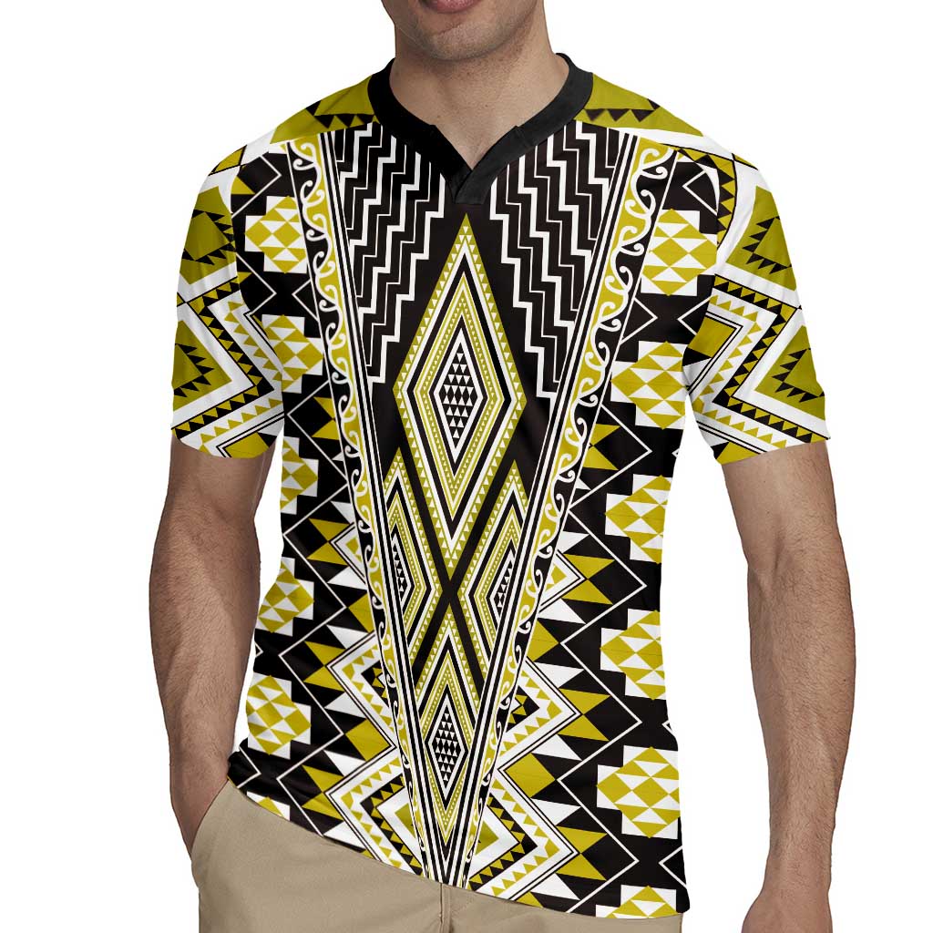 Yellow Aotearoa Tukutuku and Poutama Motif Rugby Jersey