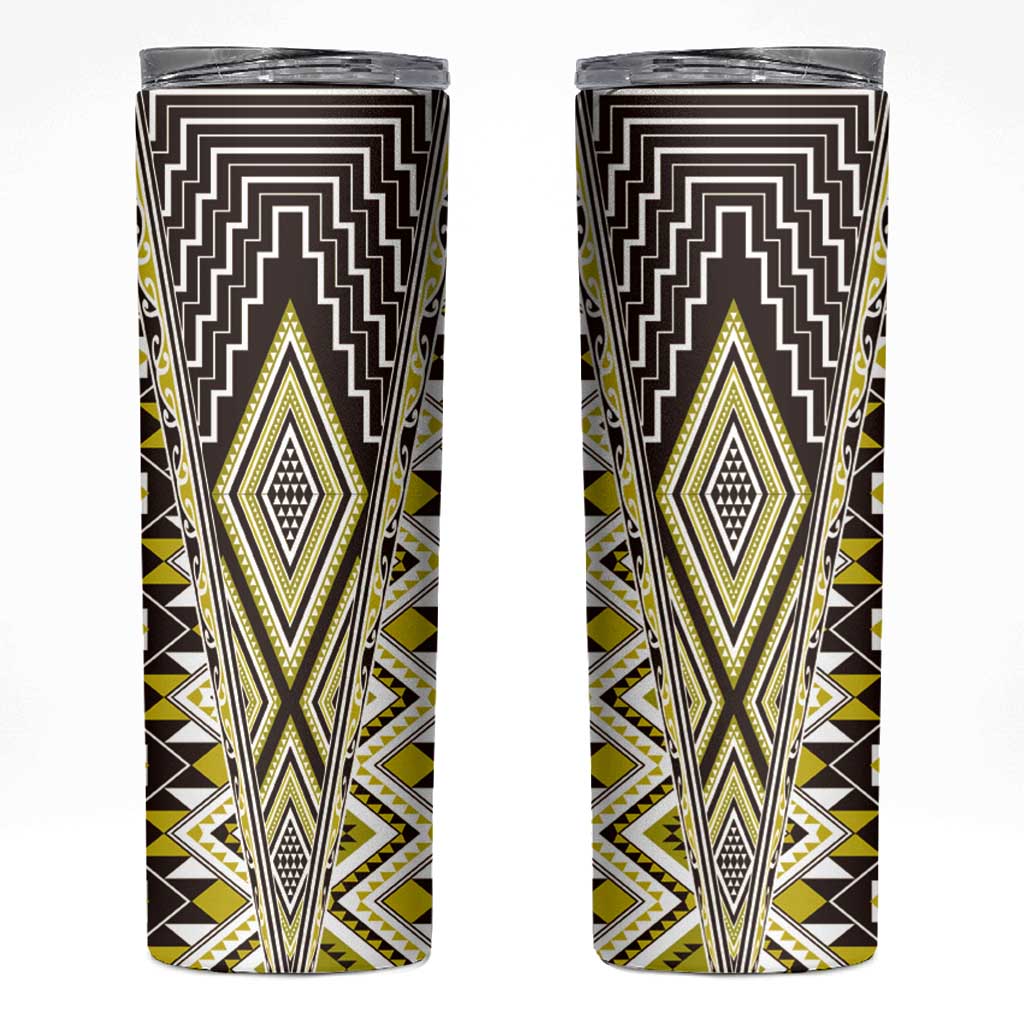 Yellow Aotearoa Tukutuku and Poutama Motif Skinny Tumbler