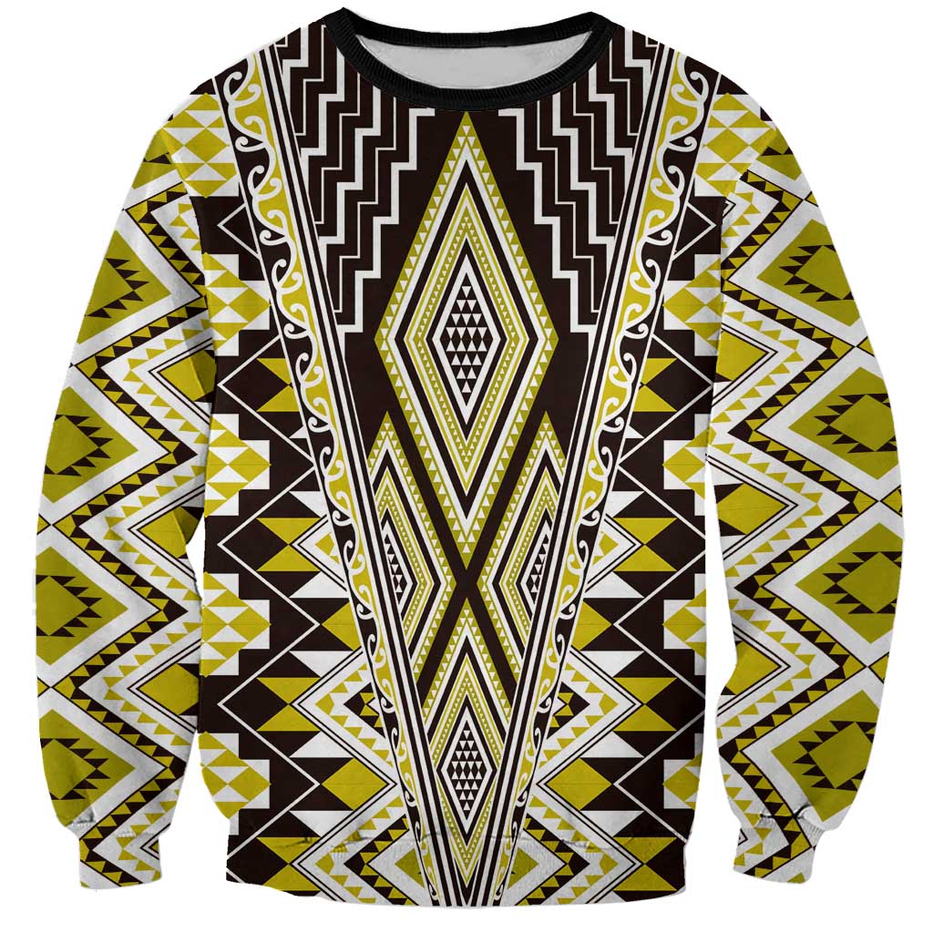 Yellow Aotearoa Tukutuku and Poutama Motif Sweatshirt