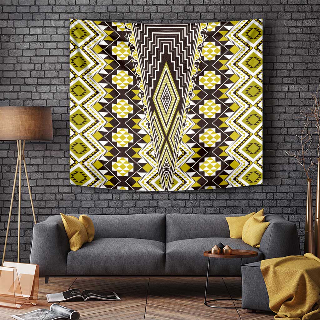 Yellow Aotearoa Tukutuku and Poutama Motif Tapestry