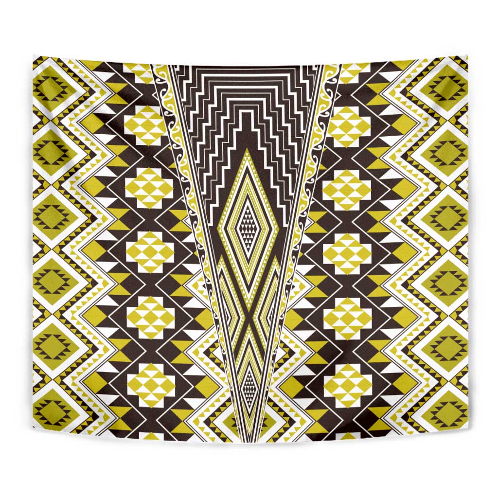 Yellow Aotearoa Tukutuku and Poutama Motif Tapestry