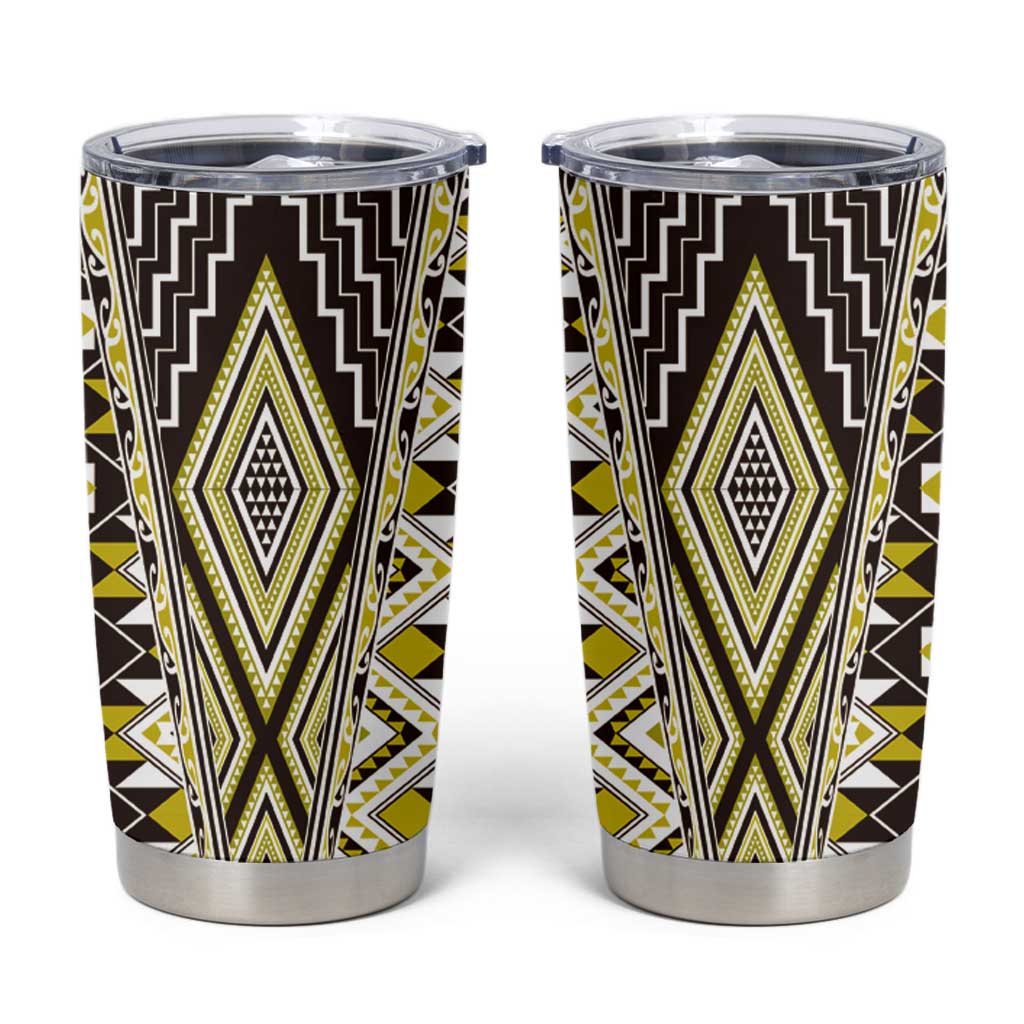 Yellow Aotearoa Tukutuku and Poutama Motif Tumbler Cup