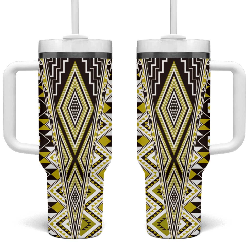 Yellow Aotearoa Tukutuku and Poutama Motif Tumbler With Handle