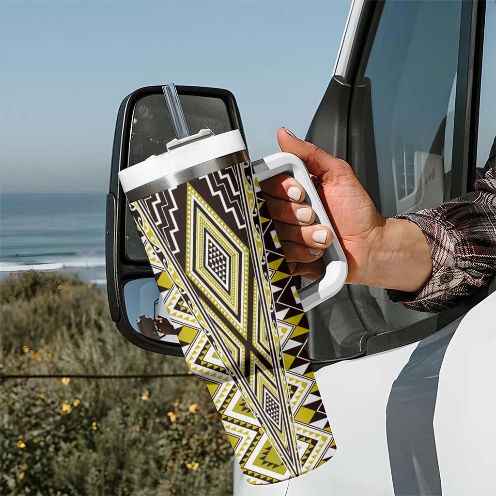Yellow Aotearoa Tukutuku and Poutama Motif Tumbler With Handle
