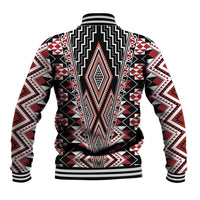 Red Aotearoa Tukutuku and Poutama Motif Baseball Jacket