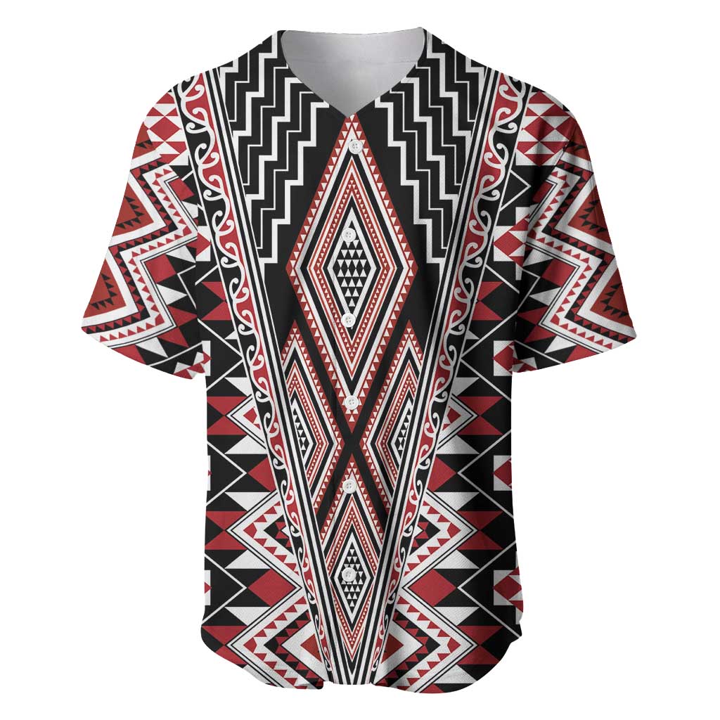 Red Aotearoa Tukutuku and Poutama Motif Baseball Jersey