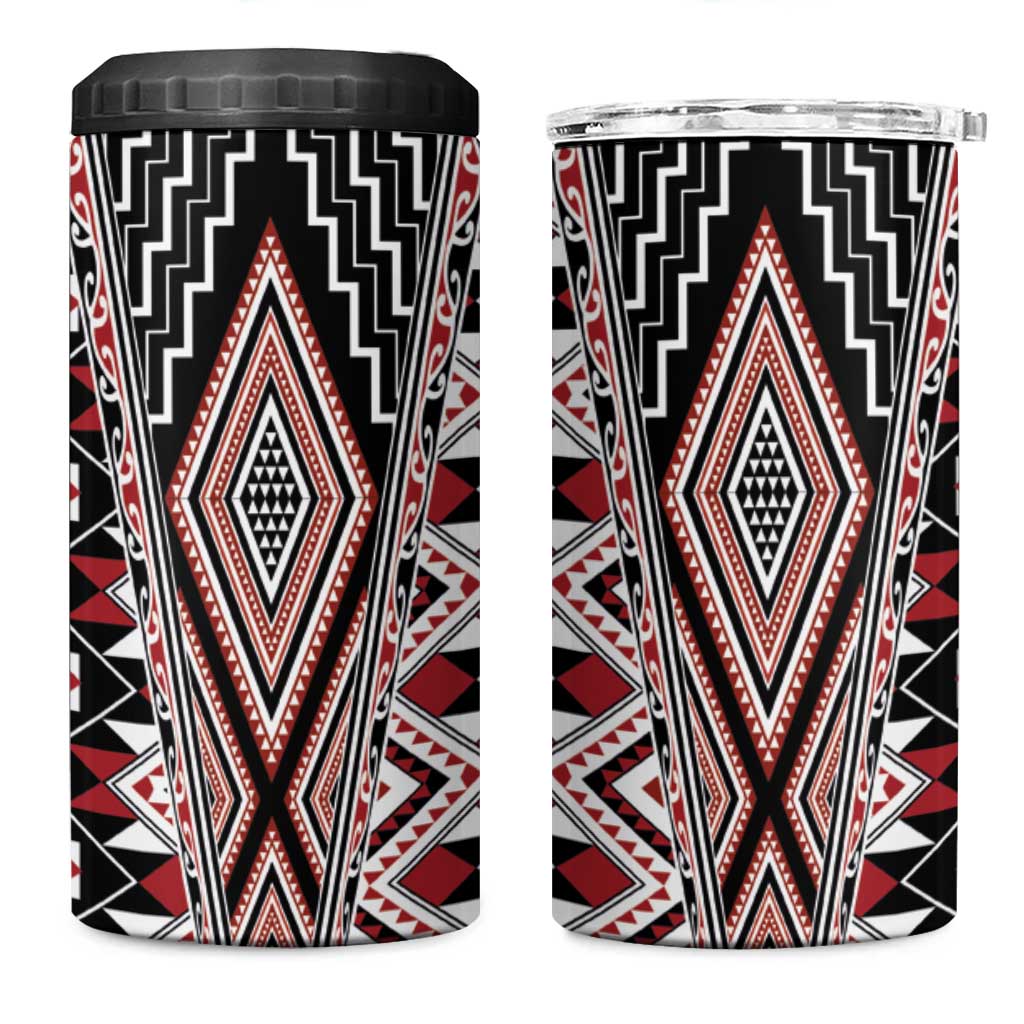 Red Aotearoa Tukutuku and Poutama Motif 4 in 1 Can Cooler Tumbler