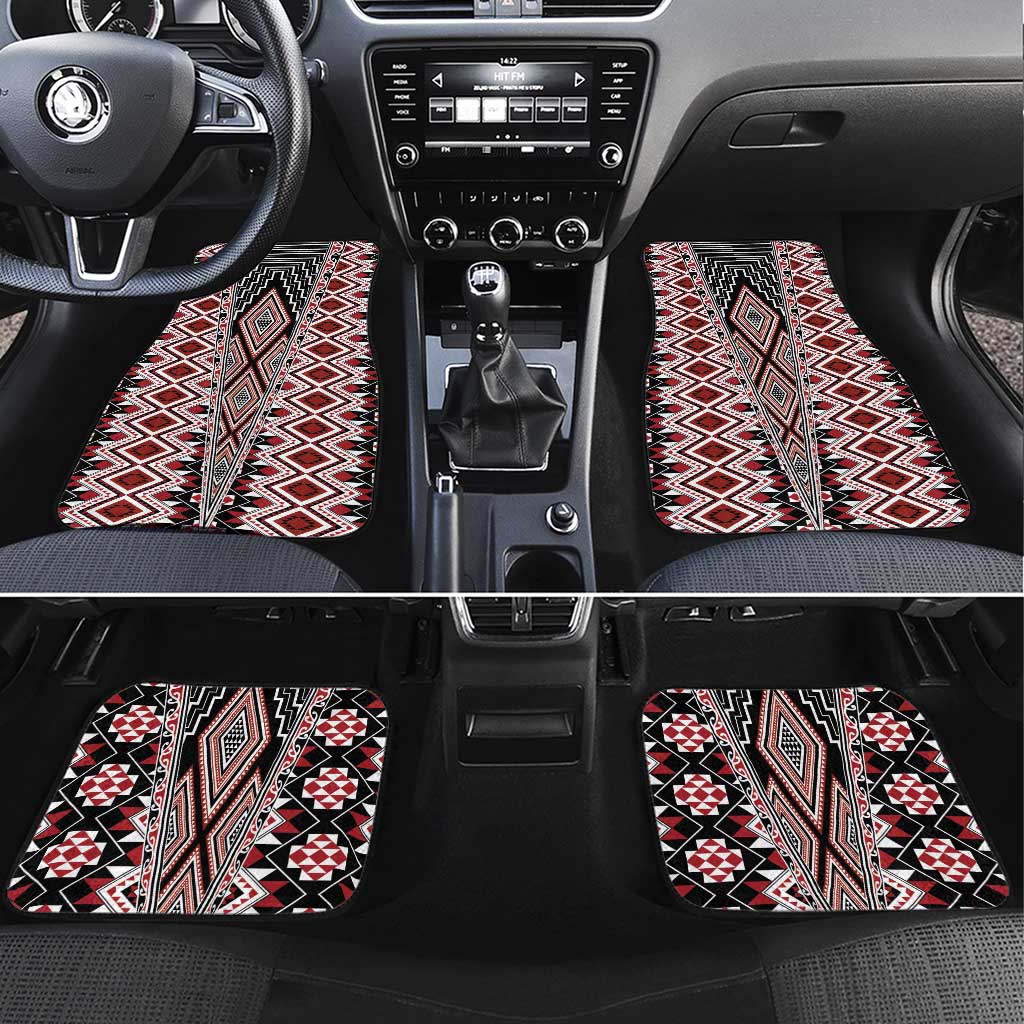 Red Aotearoa Tukutuku and Poutama Motif Car Mats