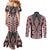 Red Aotearoa Tukutuku and Poutama Motif Couples Matching Mermaid Dress and Long Sleeve Button Shirt