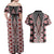 Red Aotearoa Tukutuku and Poutama Motif Couples Matching Off Shoulder Maxi Dress and Hawaiian Shirt