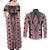 Red Aotearoa Tukutuku and Poutama Motif Couples Matching Off Shoulder Maxi Dress and Long Sleeve Button Shirt