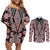 Red Aotearoa Tukutuku and Poutama Motif Couples Matching Off Shoulder Short Dress and Long Sleeve Button Shirt