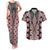 Red Aotearoa Tukutuku and Poutama Motif Couples Matching Tank Maxi Dress and Hawaiian Shirt