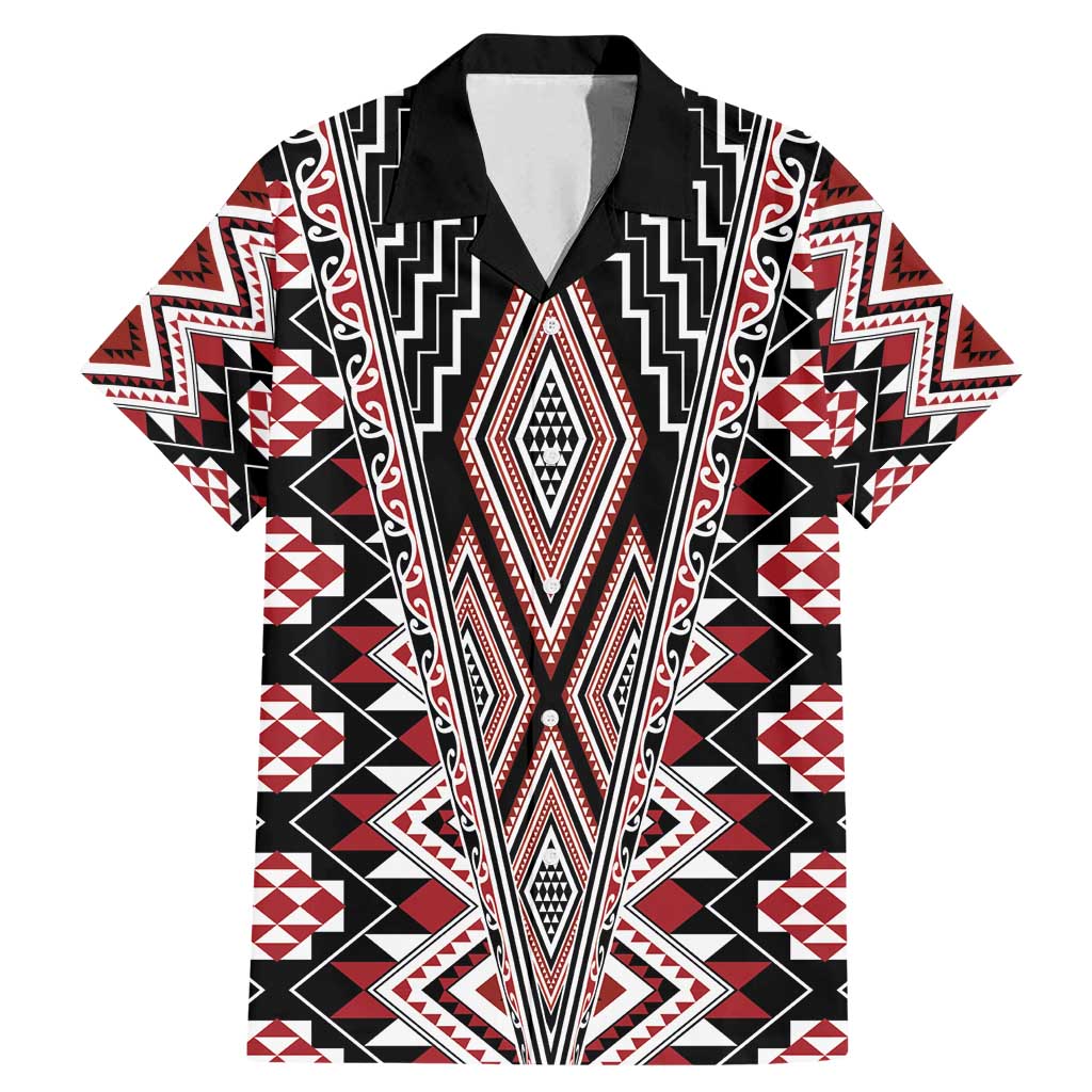 Red Aotearoa Tukutuku and Poutama Motif Family Matching Mermaid Dress and Hawaiian Shirt