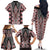 Red Aotearoa Tukutuku and Poutama Motif Family Matching Off The Shoulder Long Sleeve Dress and Hawaiian Shirt