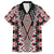 Red Aotearoa Tukutuku and Poutama Motif Family Matching Off The Shoulder Long Sleeve Dress and Hawaiian Shirt