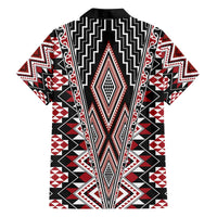 Red Aotearoa Tukutuku and Poutama Motif Family Matching Off The Shoulder Long Sleeve Dress and Hawaiian Shirt