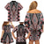 Red Aotearoa Tukutuku and Poutama Motif Family Matching Off Shoulder Short Dress and Hawaiian Shirt