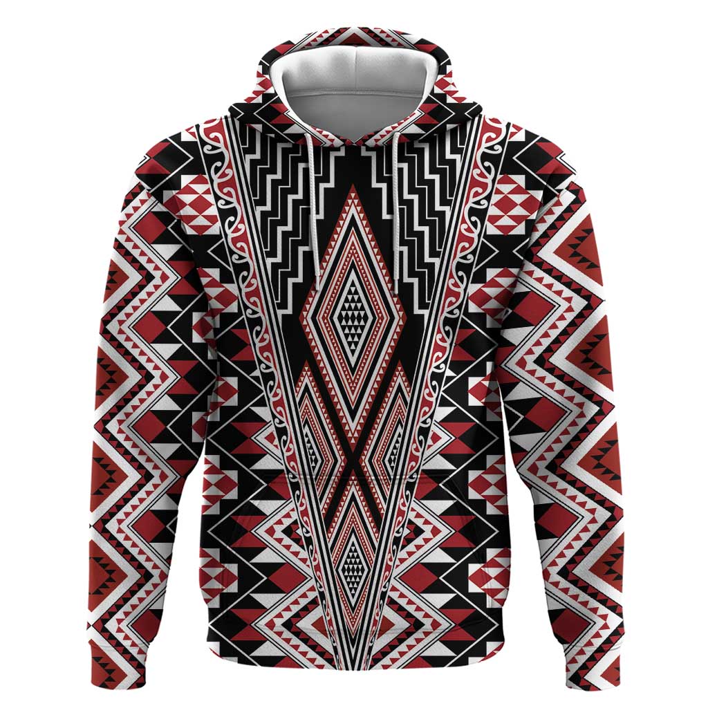 Red Aotearoa Tukutuku and Poutama Motif Hoodie