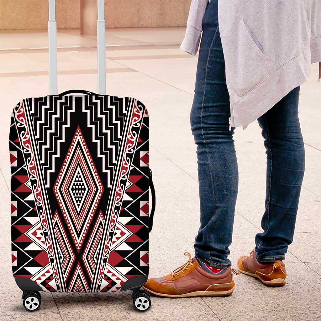 Red Aotearoa Tukutuku and Poutama Motif Luggage Cover