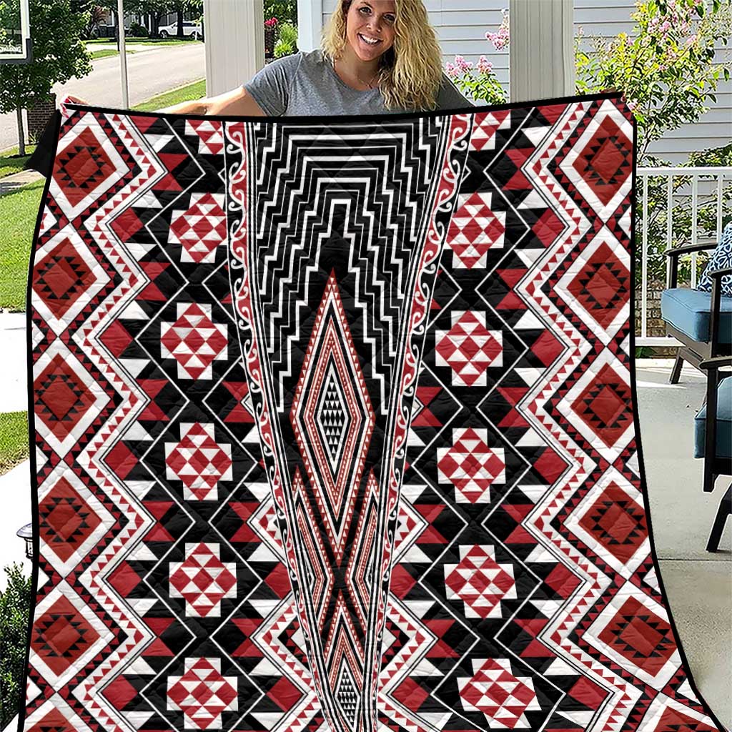 Red Aotearoa Tukutuku and Poutama Motif Quilt