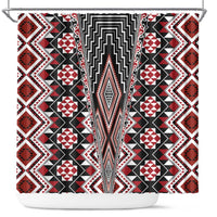 Red Aotearoa Tukutuku and Poutama Motif Shower Curtain LT03 Red - Polynesian Pride