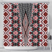 Red Aotearoa Tukutuku and Poutama Motif Shower Curtain LT03 - Polynesian Pride