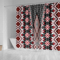Red Aotearoa Tukutuku and Poutama Motif Shower Curtain LT03 - Polynesian Pride