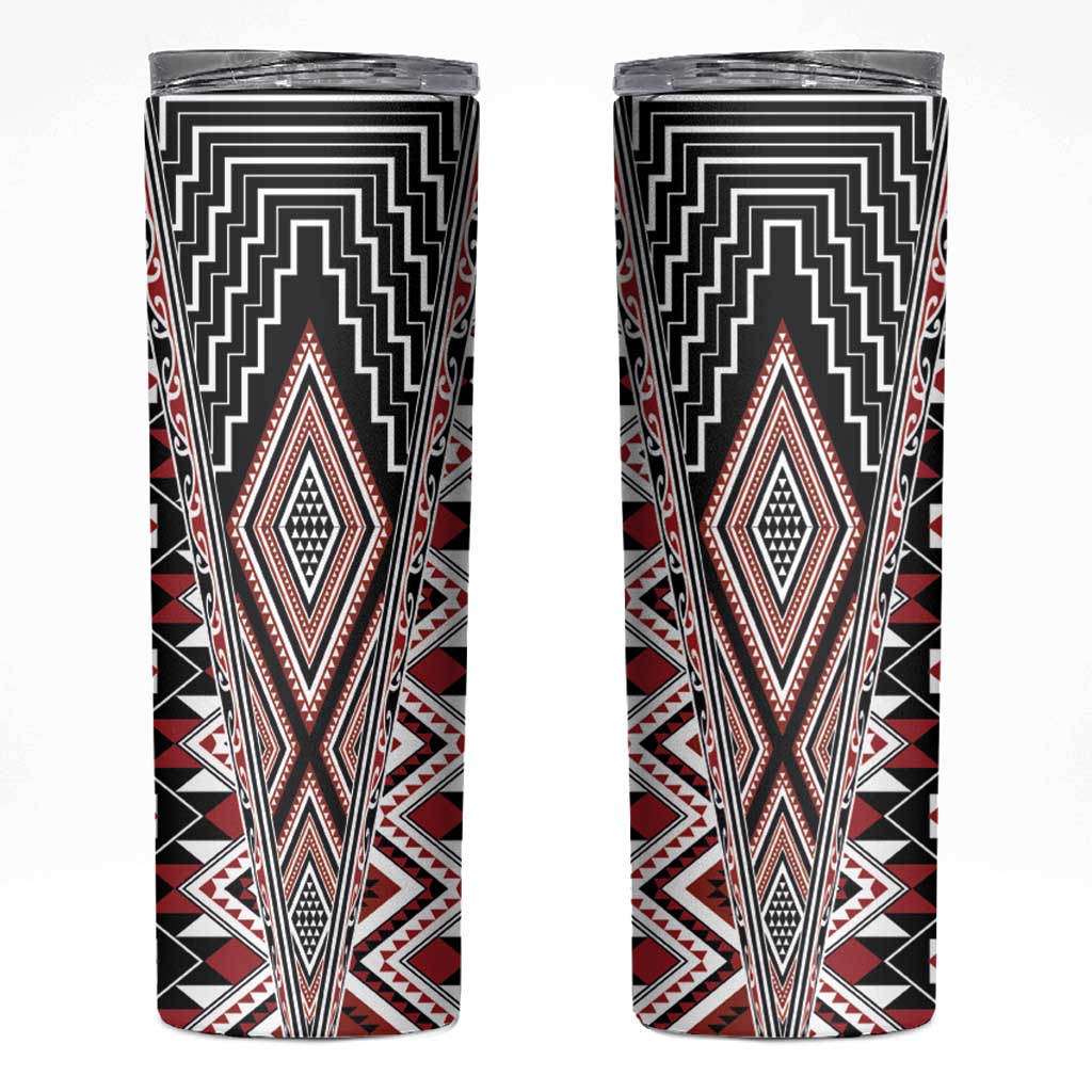 Red Aotearoa Tukutuku and Poutama Motif Skinny Tumbler