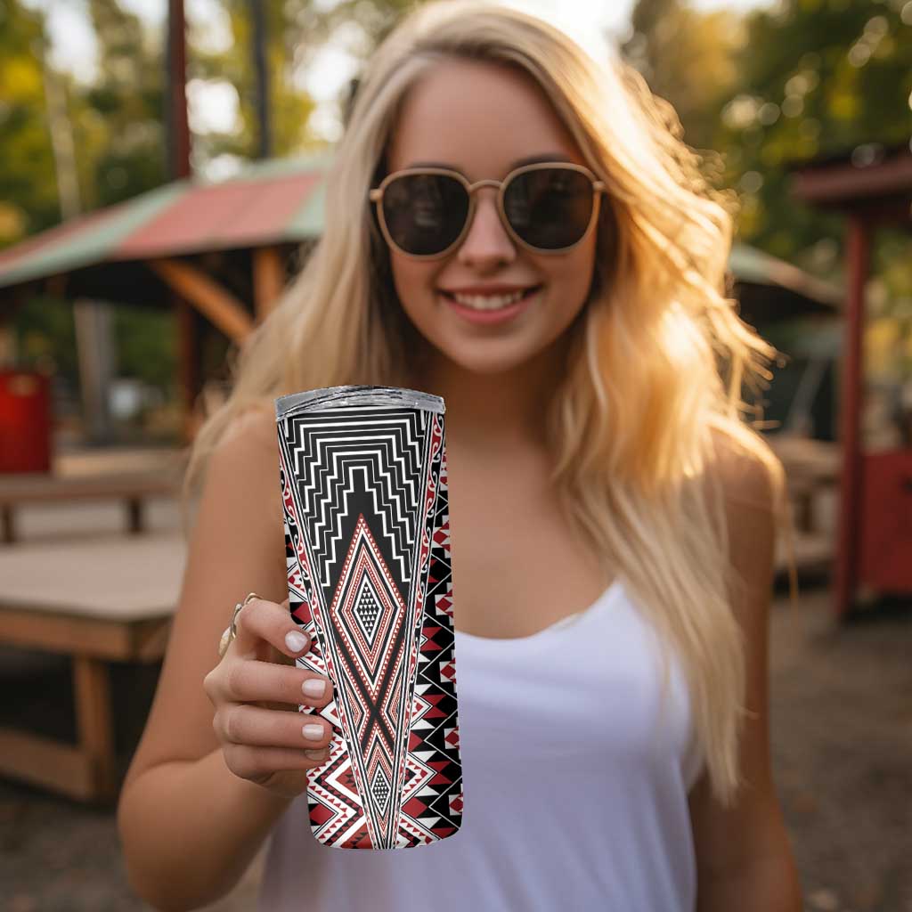 Red Aotearoa Tukutuku and Poutama Motif Skinny Tumbler