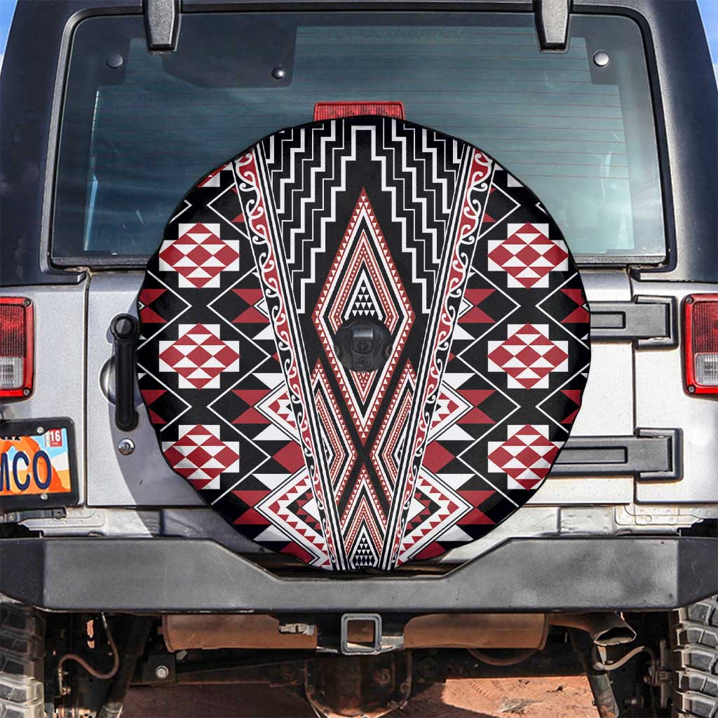 Red Aotearoa Tukutuku and Poutama Motif Spare Tire Cover