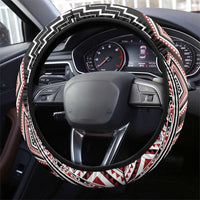 Red Aotearoa Tukutuku and Poutama Motif Steering Wheel Cover