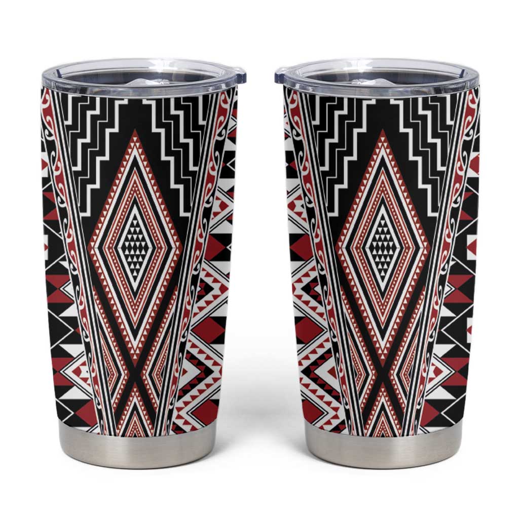 Red Aotearoa Tukutuku and Poutama Motif Tumbler Cup