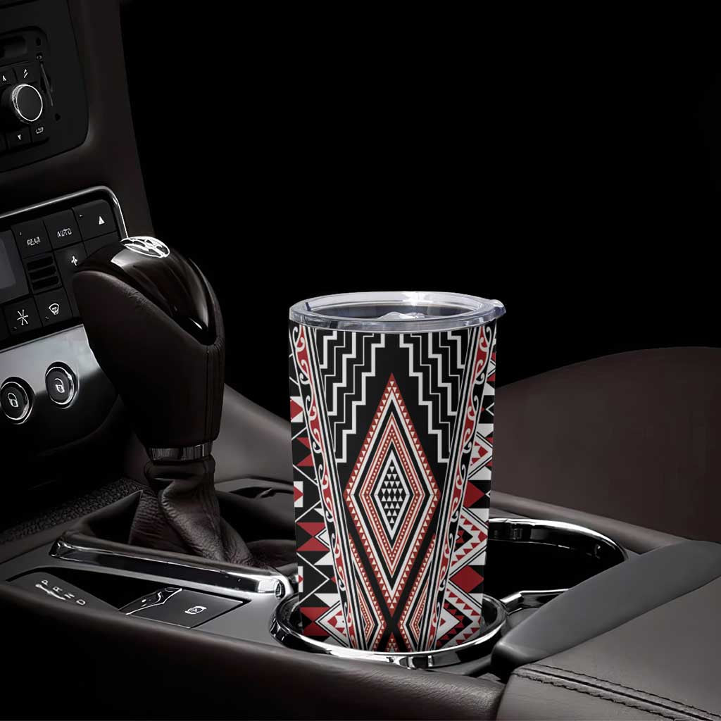 Red Aotearoa Tukutuku and Poutama Motif Tumbler Cup